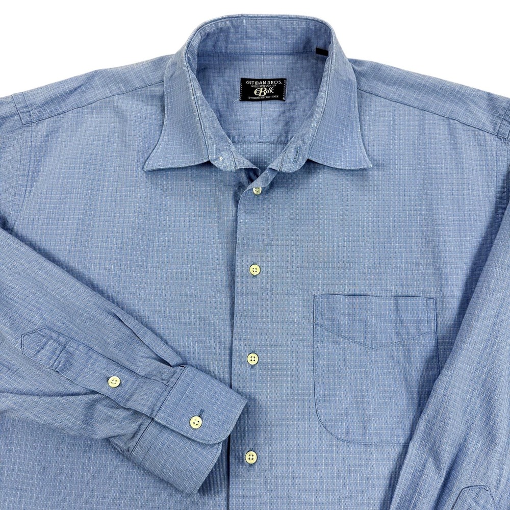 Gitman Bros Dress Shirt Mens 17.5 35 Blue Check Long Sleeve Cotton Made in‎ USA
